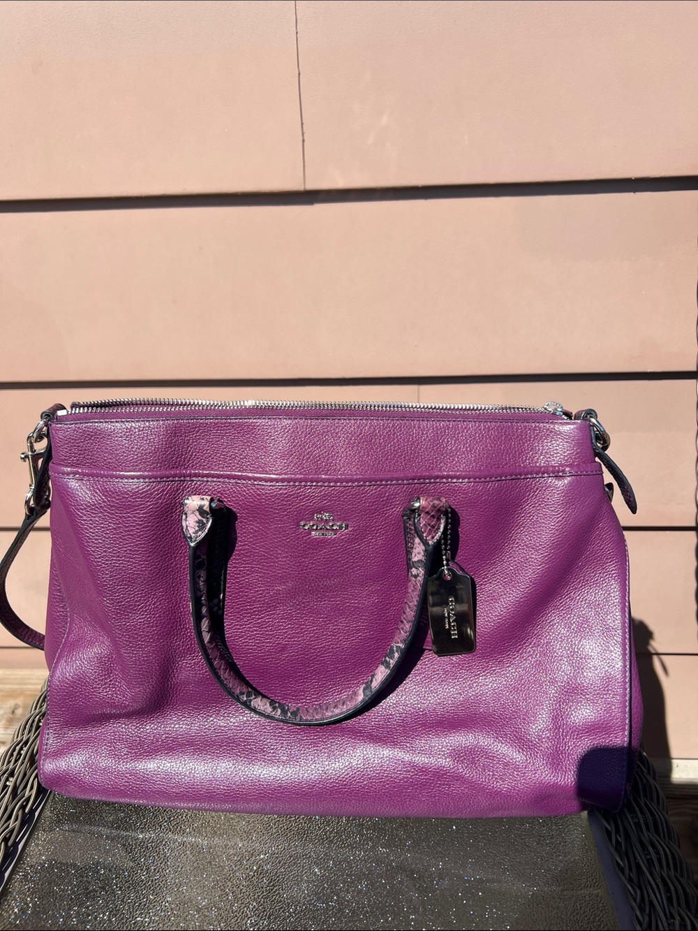 Coach Morgan Satchel Plum Pebbled Leather with Shoulder Strap F35887